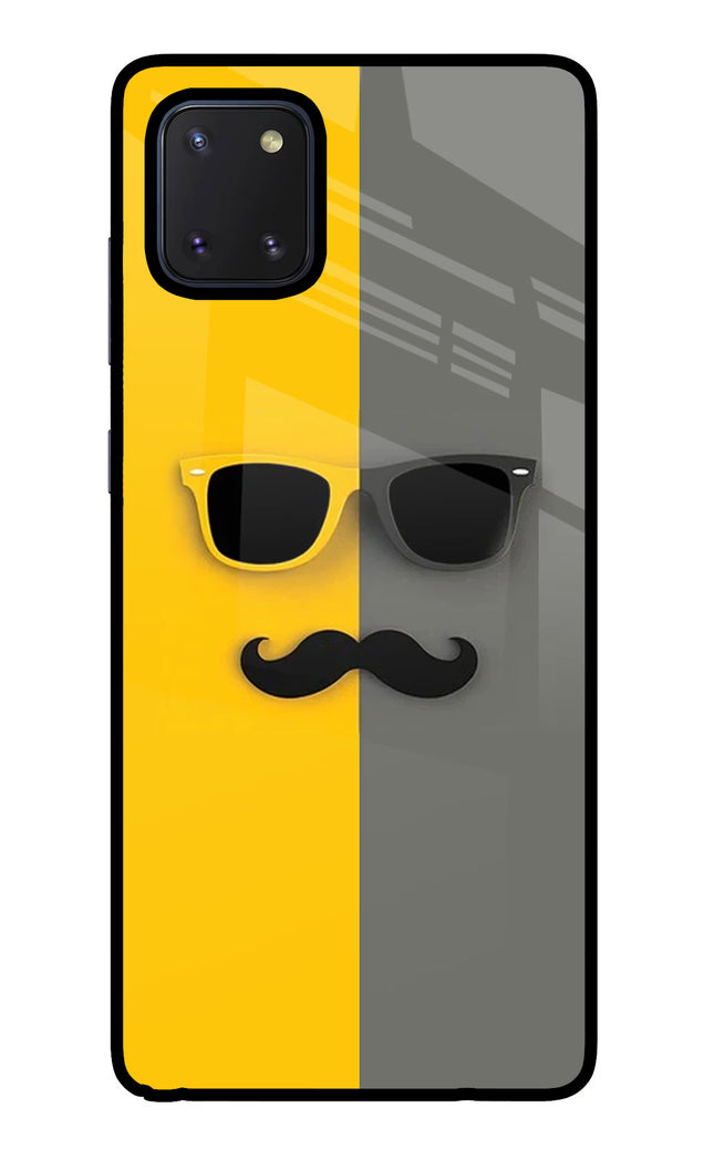Sunglasses with Mustache Samsung Note 10 Lite Glass Case Back Cover by Casekaro