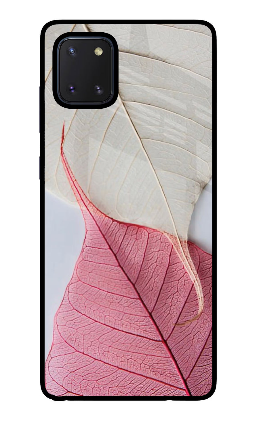 White Pink Leaf Samsung Note 10 Lite Back Cover, Glass case