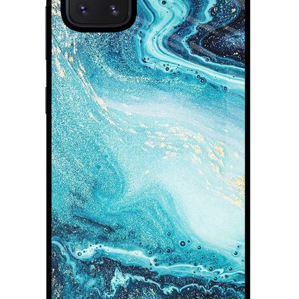 Blue Glitter Marble Samsung Note 10 Lite Glass Case Back Cover by Casekaro