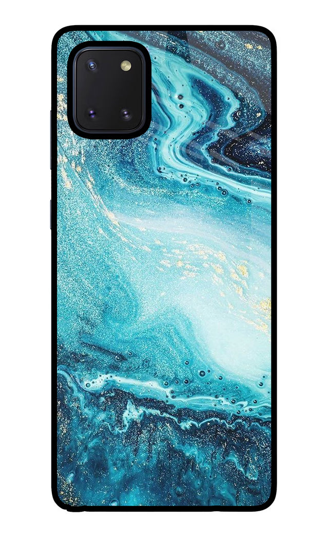 Blue Glitter Marble Samsung Note 10 Lite Glass Case Back Cover by Casekaro