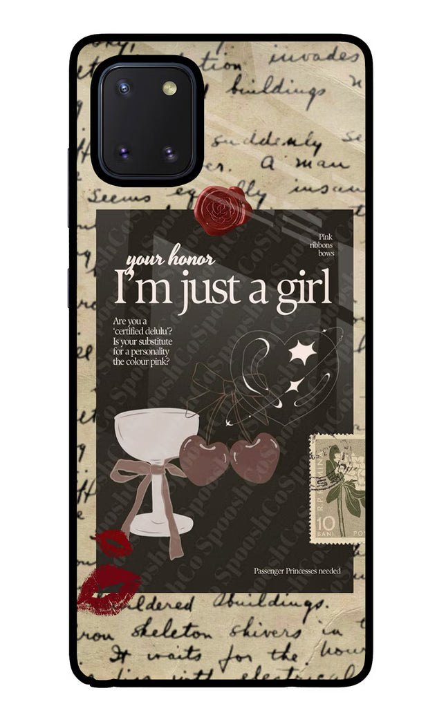 I am just a girl Samsung Note 10 Lite Glass Case Back Cover by Casekaro