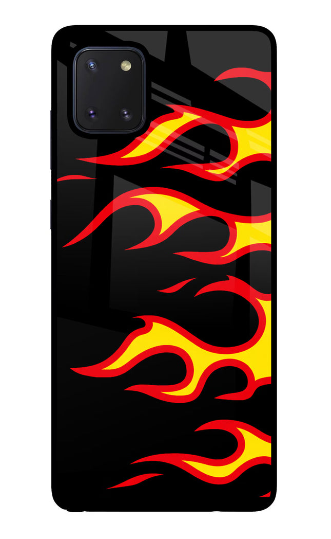 Side Sweep Flames Samsung Note 10 Lite Glass Case Back Cover by Casekaro