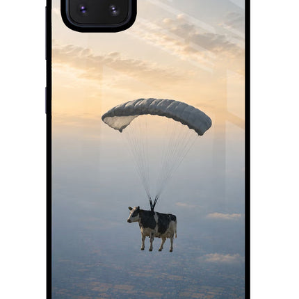 Skydiving Cow Samsung Note 10 Lite Glass Case Back Cover by Casekaro