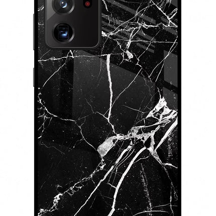Black Marble Pattern Samsung Note 20 Ultra Glass Case Back Cover by Casekaro