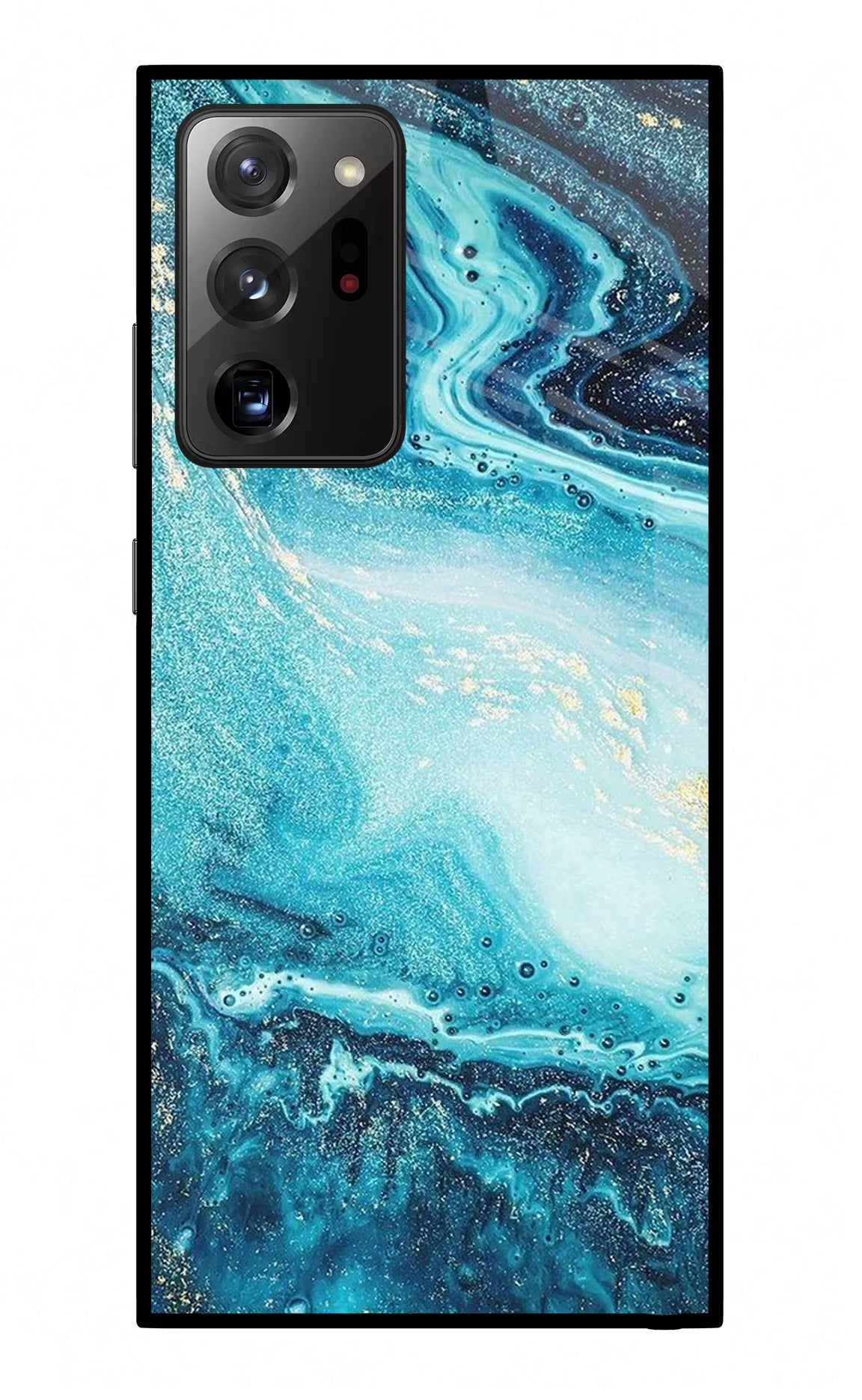 Blue Glitter Marble Samsung Note 20 Ultra Glass Case Back Cover by Casekaro