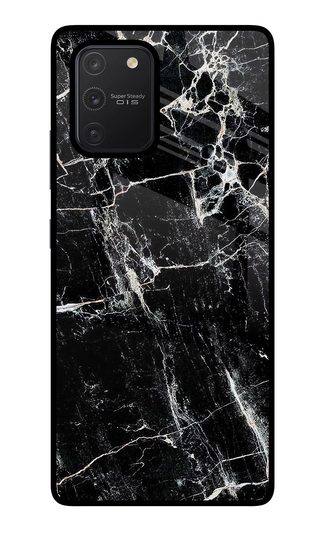 Black Marble Texture Samsung S10 Lite Glass Case Back Cover by Casekaro