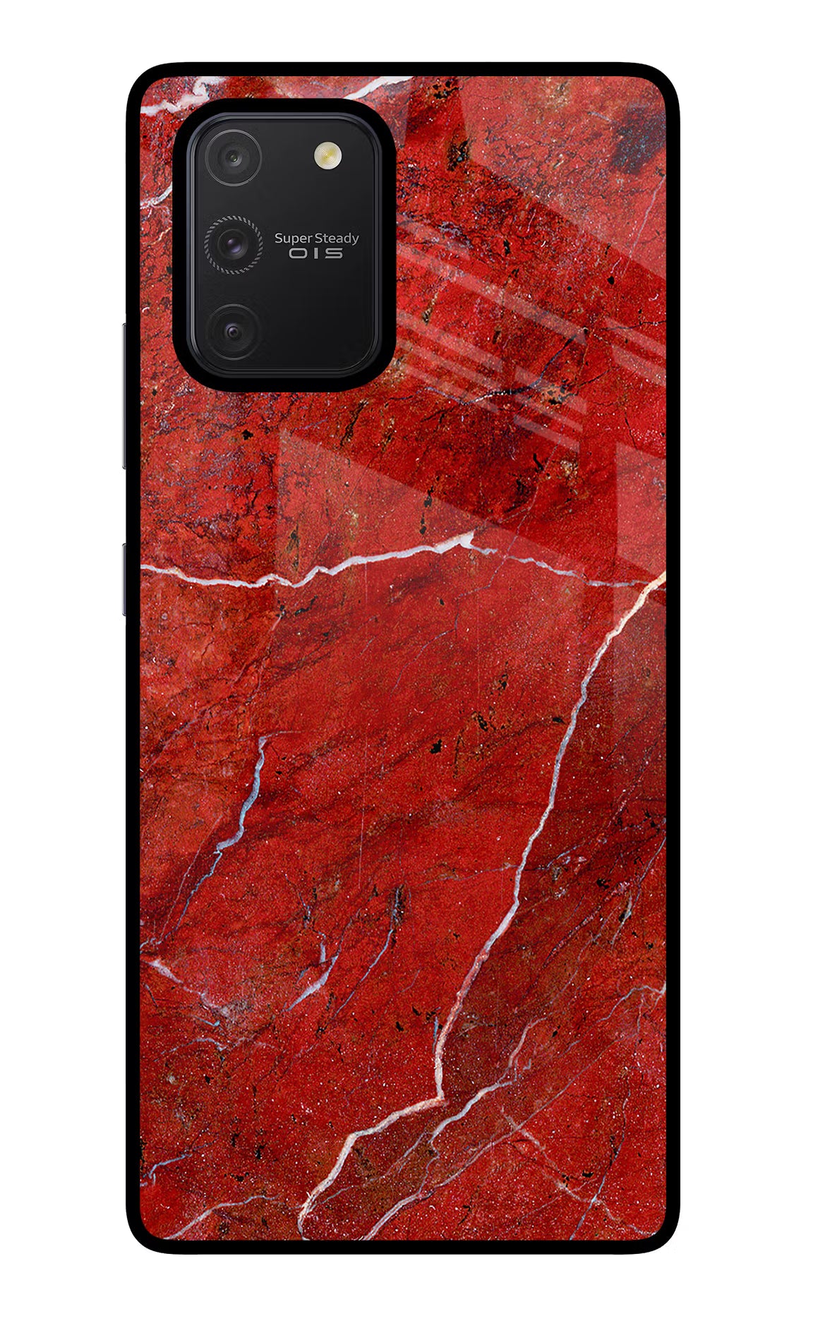Red Marble Design Samsung S10 Lite Glass Case Back Cover by Casekaro