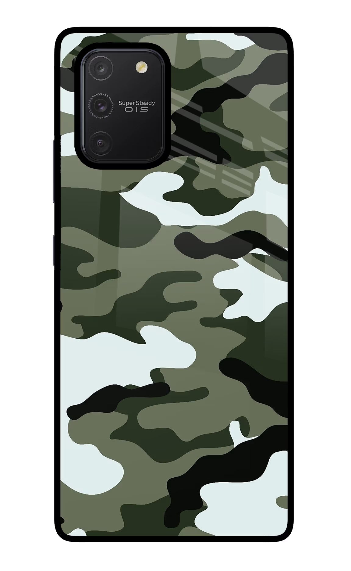 Camouflage Samsung S10 Lite Glass Case Back Cover by Casekaro