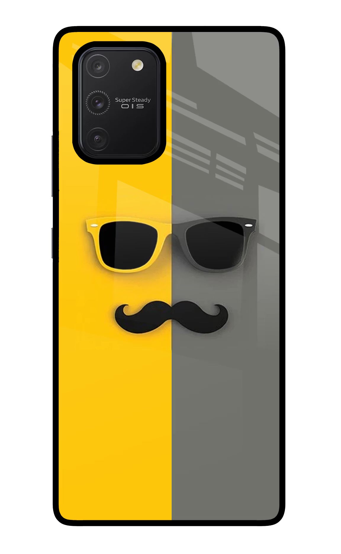 Sunglasses with Mustache Samsung S10 Lite Glass Case Back Cover by Casekaro