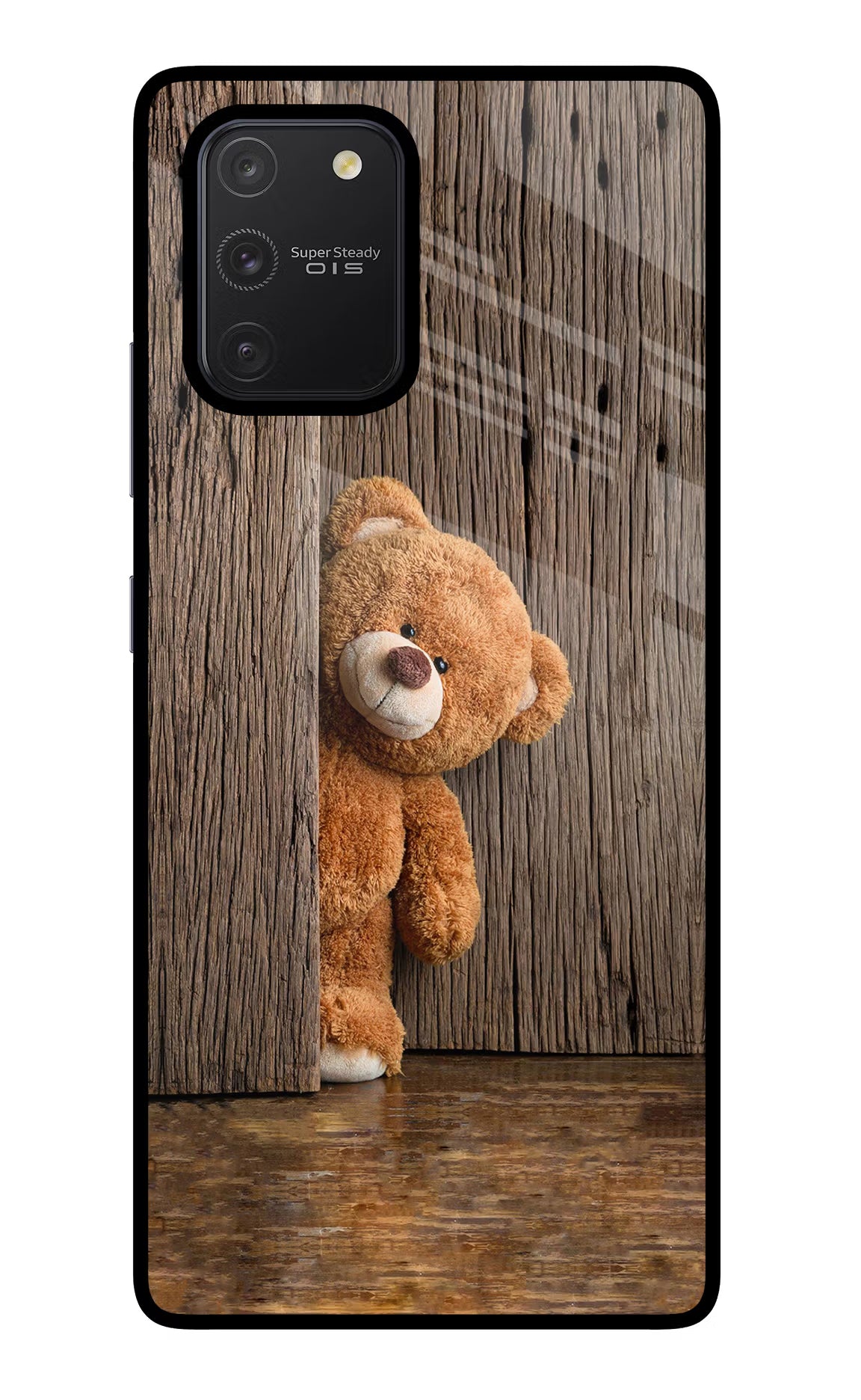 Teddy Wooden Samsung S10 Lite Glass Case Back Cover by Casekaro
