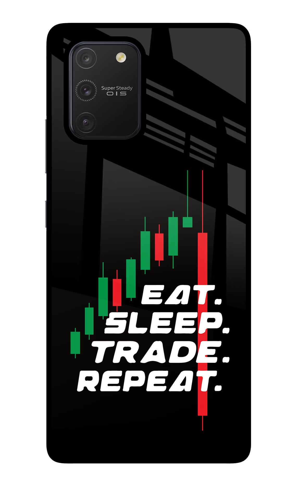 Eat Sleep Trade Repeat Samsung S10 Lite Glass Case Back Cover by Casekaro