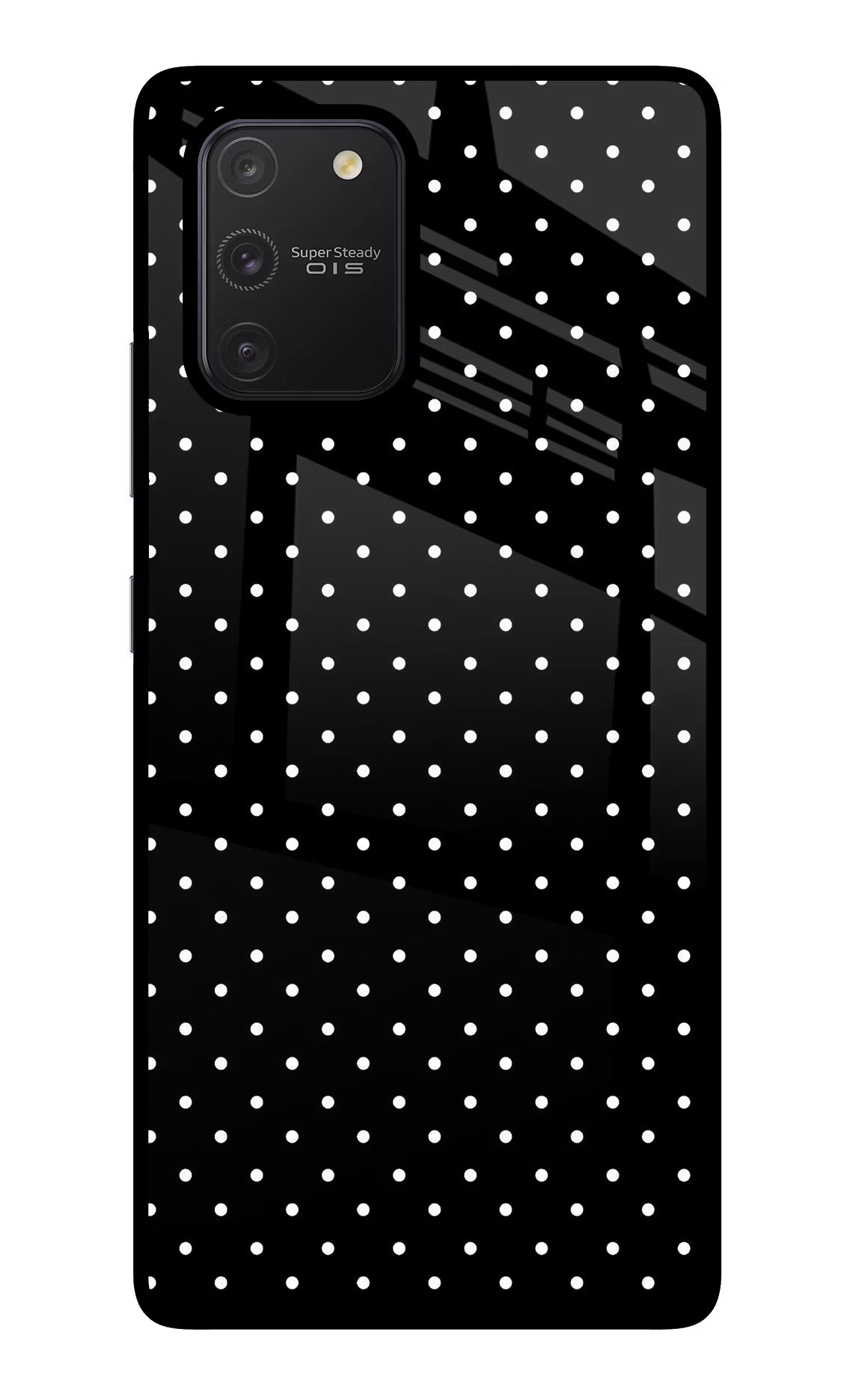 White Dots Samsung S10 Lite Glass Case Back Cover by Casekaro