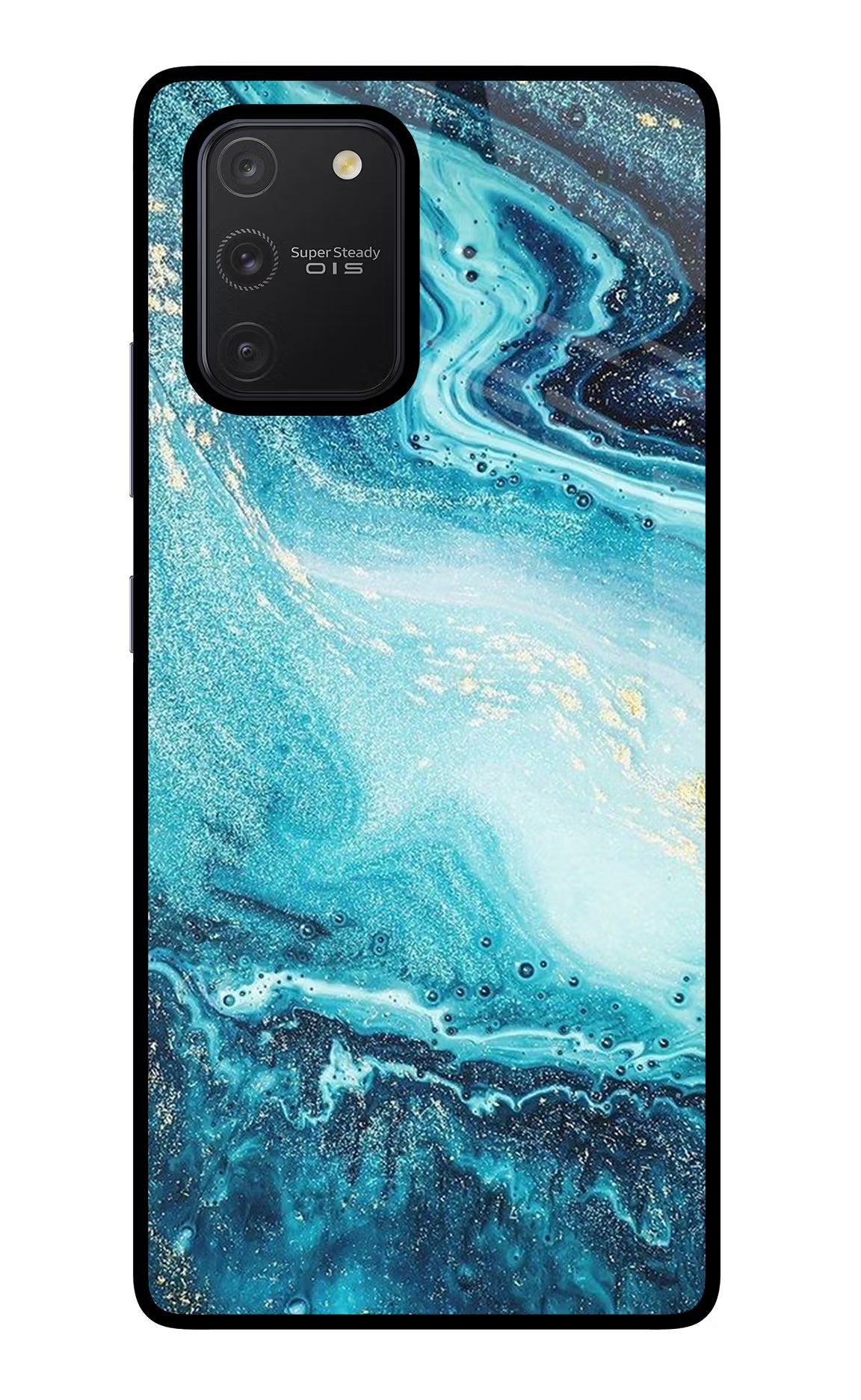 Blue Glitter Marble Samsung S10 Lite Glass Case Back Cover by Casekaro