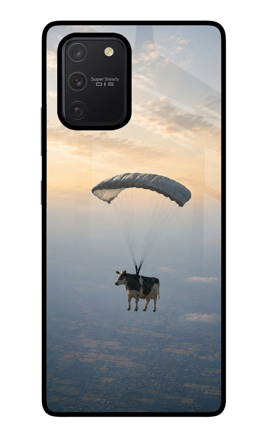 Skydiving Cow Samsung S10 Lite Back Cover, Glass case