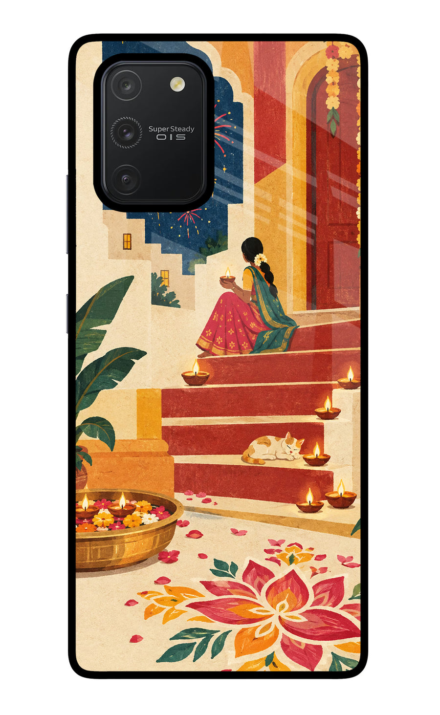 Diwali Rangoli Samsung S10 Lite Back Cover, Glass case