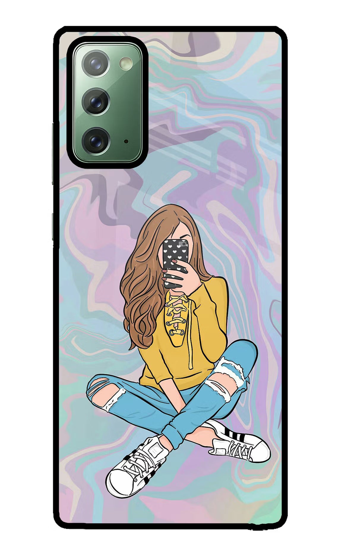 Selfie Girl Samsung Note 20 Glass Case Back Cover by Casekaro