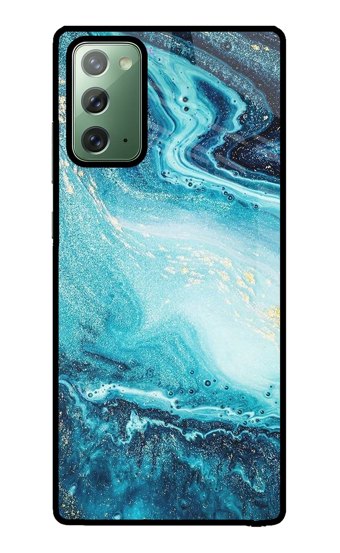 Blue Glitter Marble Samsung Note 20 Glass Case Back Cover by Casekaro