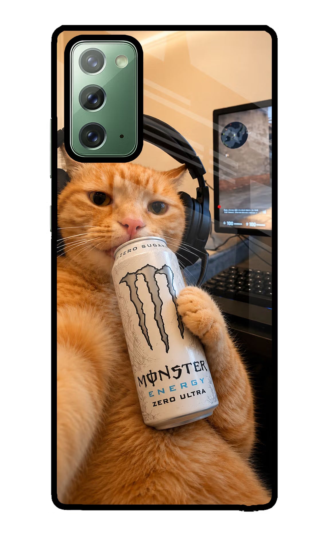 Gamer Cat Energy Samsung Note 20 Glass Case