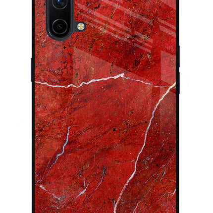 Red Marble Design Oneplus Nord CE 5G Glass Case Back Cover by Casekaro