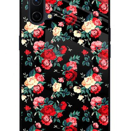 Rose Pattern Oneplus Nord CE 5G Glass Case Back Cover by Casekaro