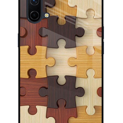 Wooden Puzzle Oneplus Nord CE 5G Glass Case Back Cover by Casekaro