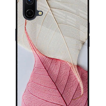 White Pink Leaf Oneplus Nord CE 5G Glass Case Back Cover by Casekaro