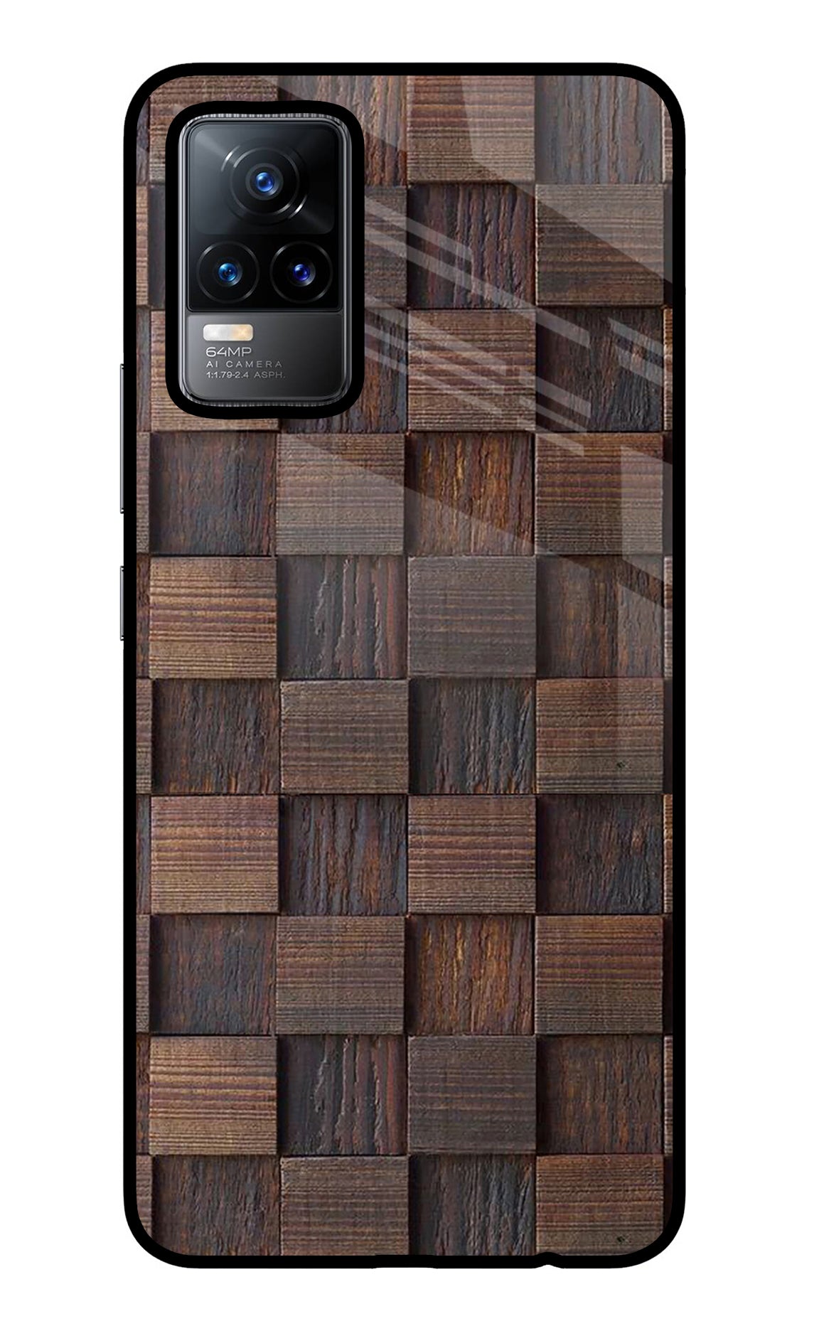 Wooden Cube Design Vivo Y73/V21E 4G Glass Case