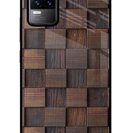 Wooden Cube Design Vivo Y73/V21E 4G Glass Case Back Cover by Casekaro
