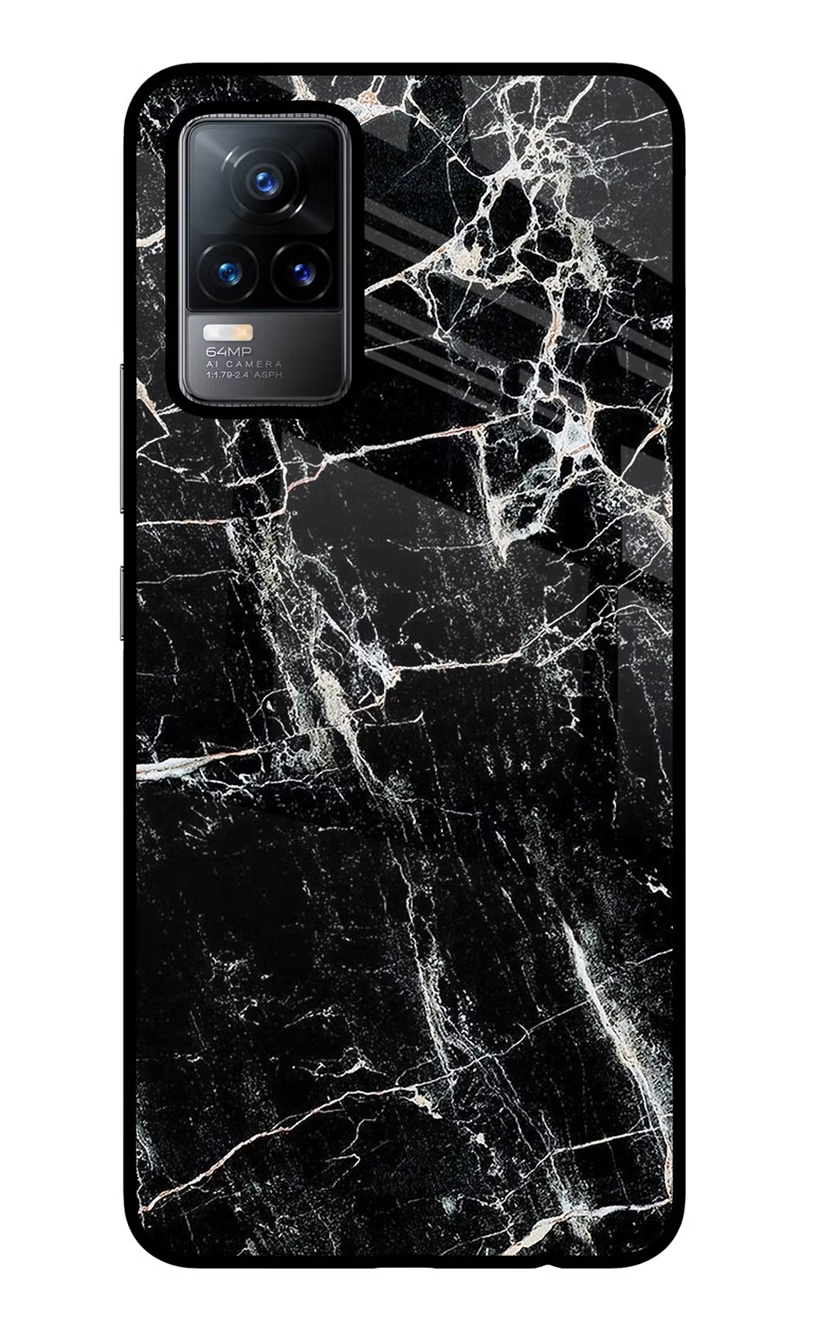 Black Marble Texture Vivo Y73/V21E 4G Glass Case Back Cover by Casekaro