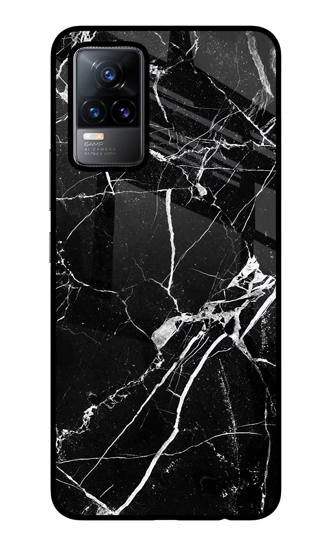 Black Marble Pattern Vivo Y73/V21E 4G Glass Case Back Cover by Casekaro