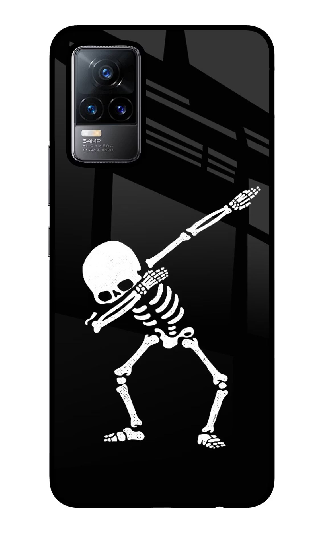Dabbing Skeleton Art Vivo Y73/V21E 4G Glass Case Back Cover by Casekaro