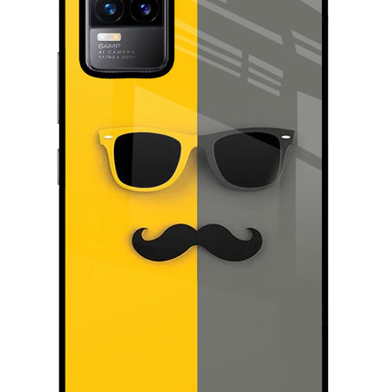 Sunglasses with Mustache Vivo Y73/V21E 4G Glass Case Back Cover by Casekaro