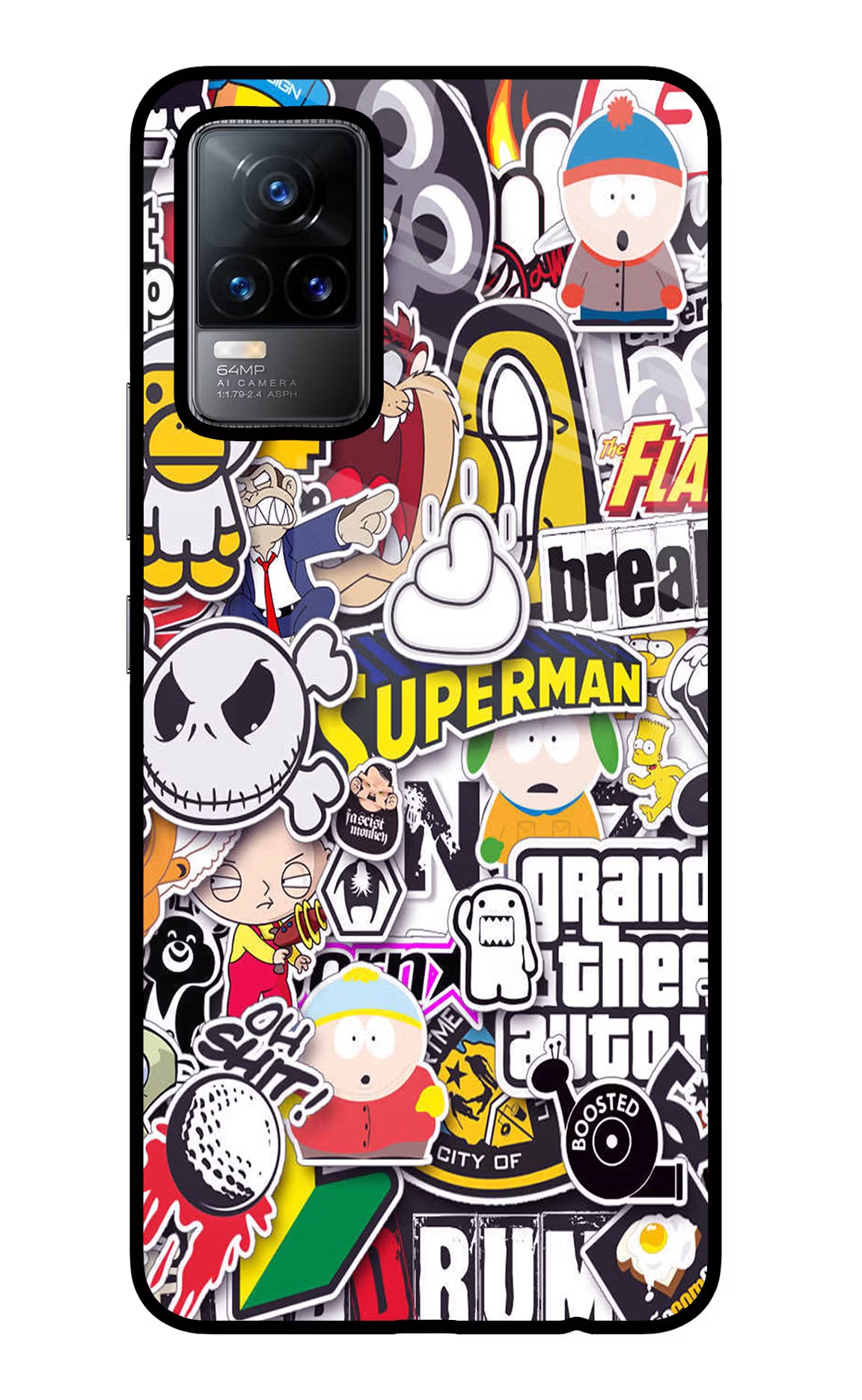 Sticker Bomb Vivo Y73/V21E 4G Glass Case Back Cover by Casekaro