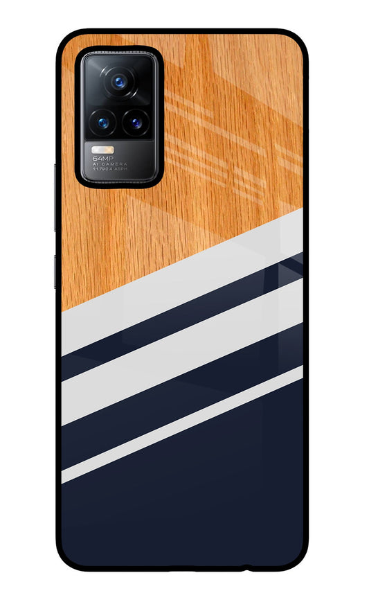 Blue and white wooden Vivo Y73/V21E 4G Glass Case