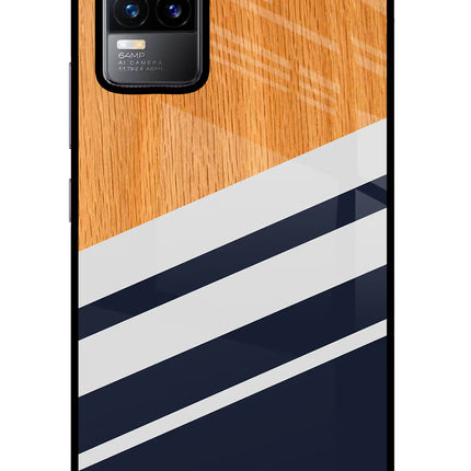 Blue and white wooden Vivo Y73/V21E 4G Glass Case Back Cover by Casekaro