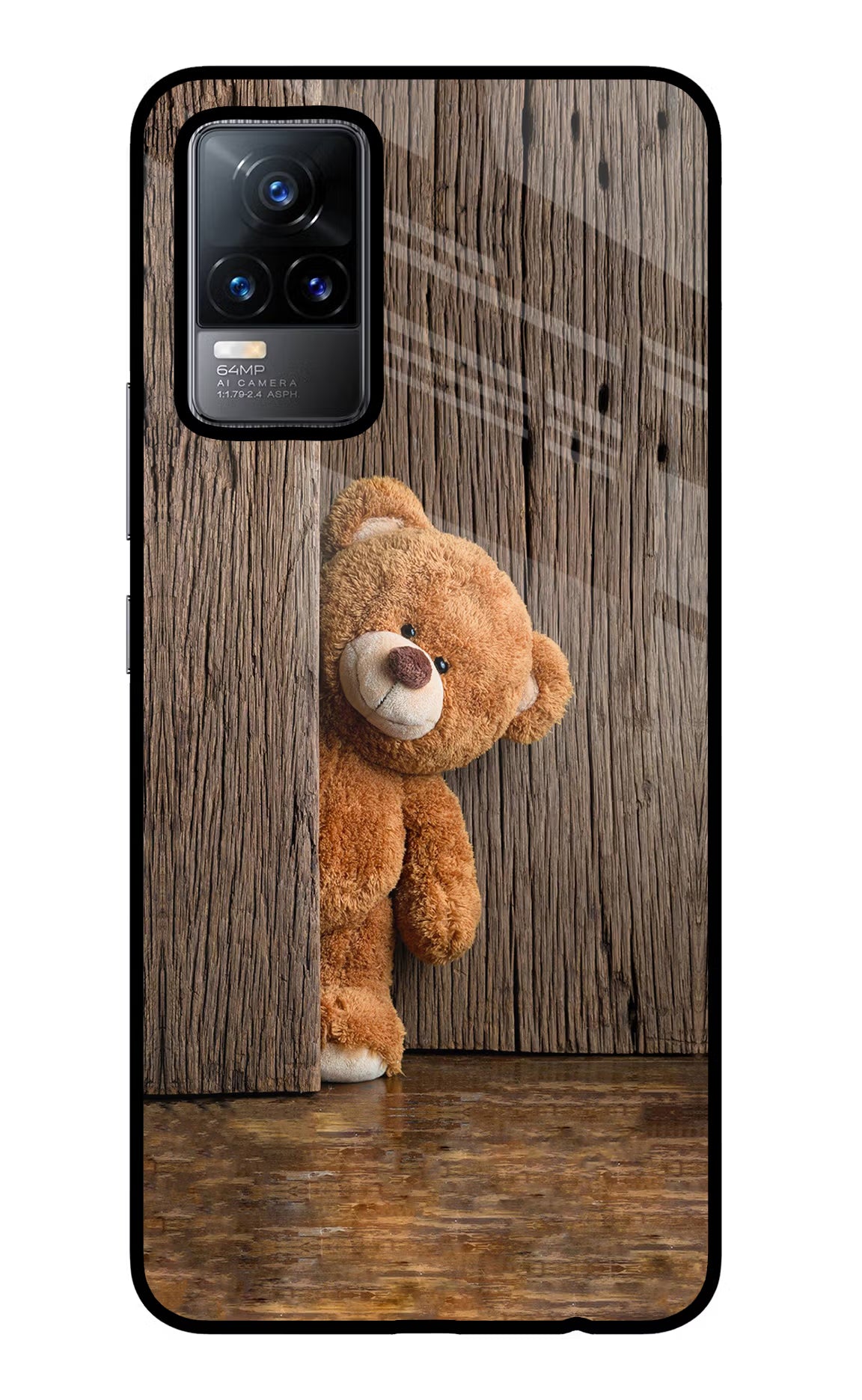Teddy Wooden Vivo Y73/V21E 4G Glass Case Back Cover by Casekaro