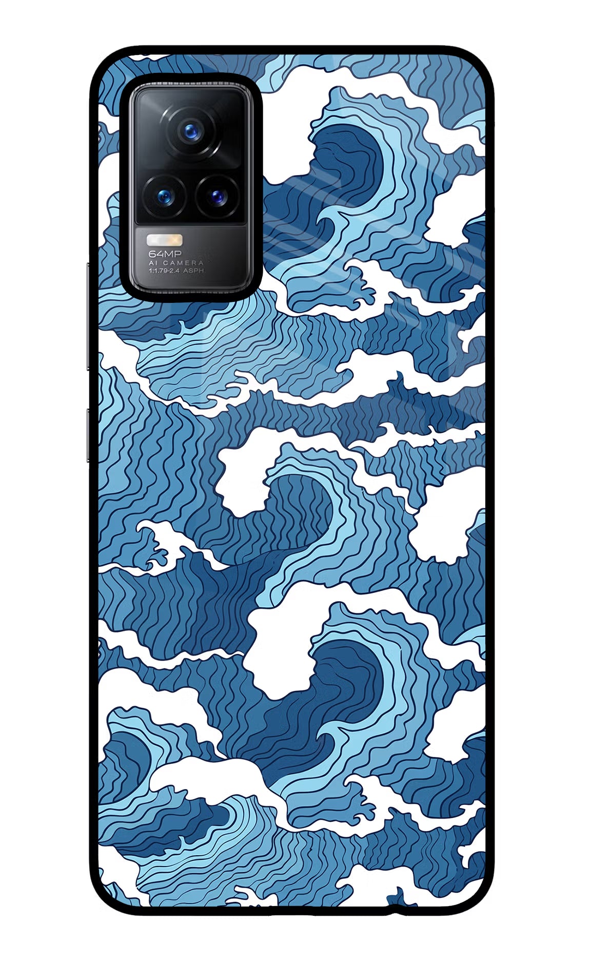 Blue Waves Vivo Y73/V21E 4G Glass Case Back Cover by Casekaro