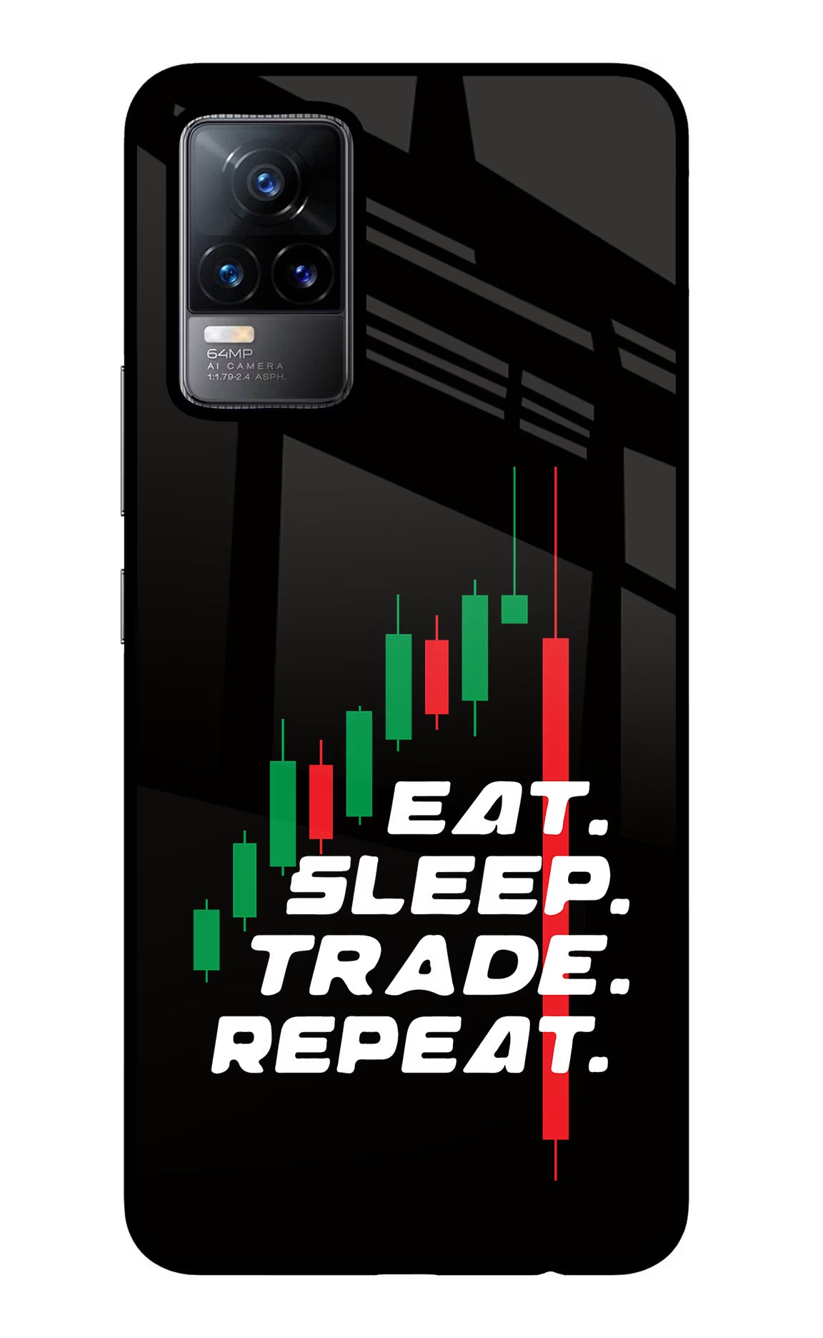 Eat Sleep Trade Repeat Vivo Y73/V21E 4G Glass Case Back Cover by Casekaro