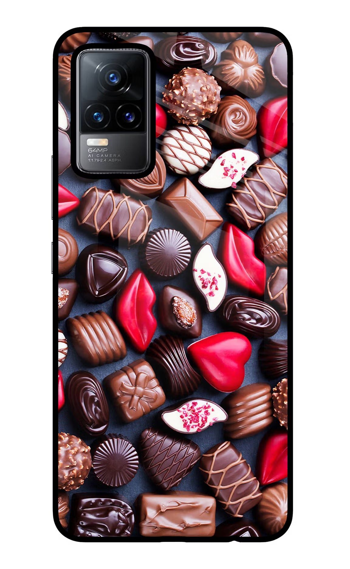 Chocolates Vivo Y73/V21E 4G Glass Case Back Cover by Casekaro