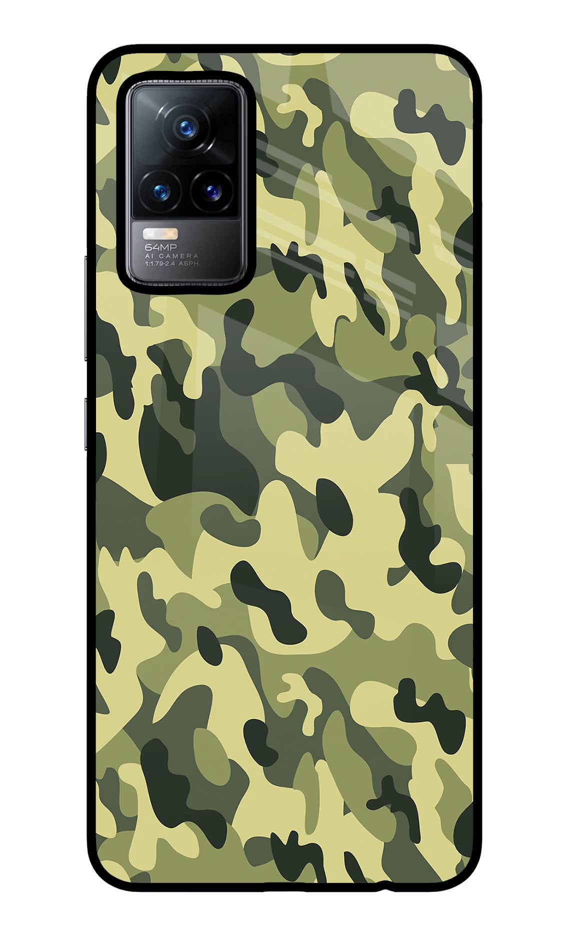 Camouflage Vivo Y73/V21E 4G Glass Case Back Cover by Casekaro