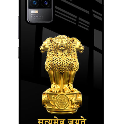 Satyamev Jayate Golden Vivo Y73/V21E 4G Glass Case Back Cover by Casekaro
