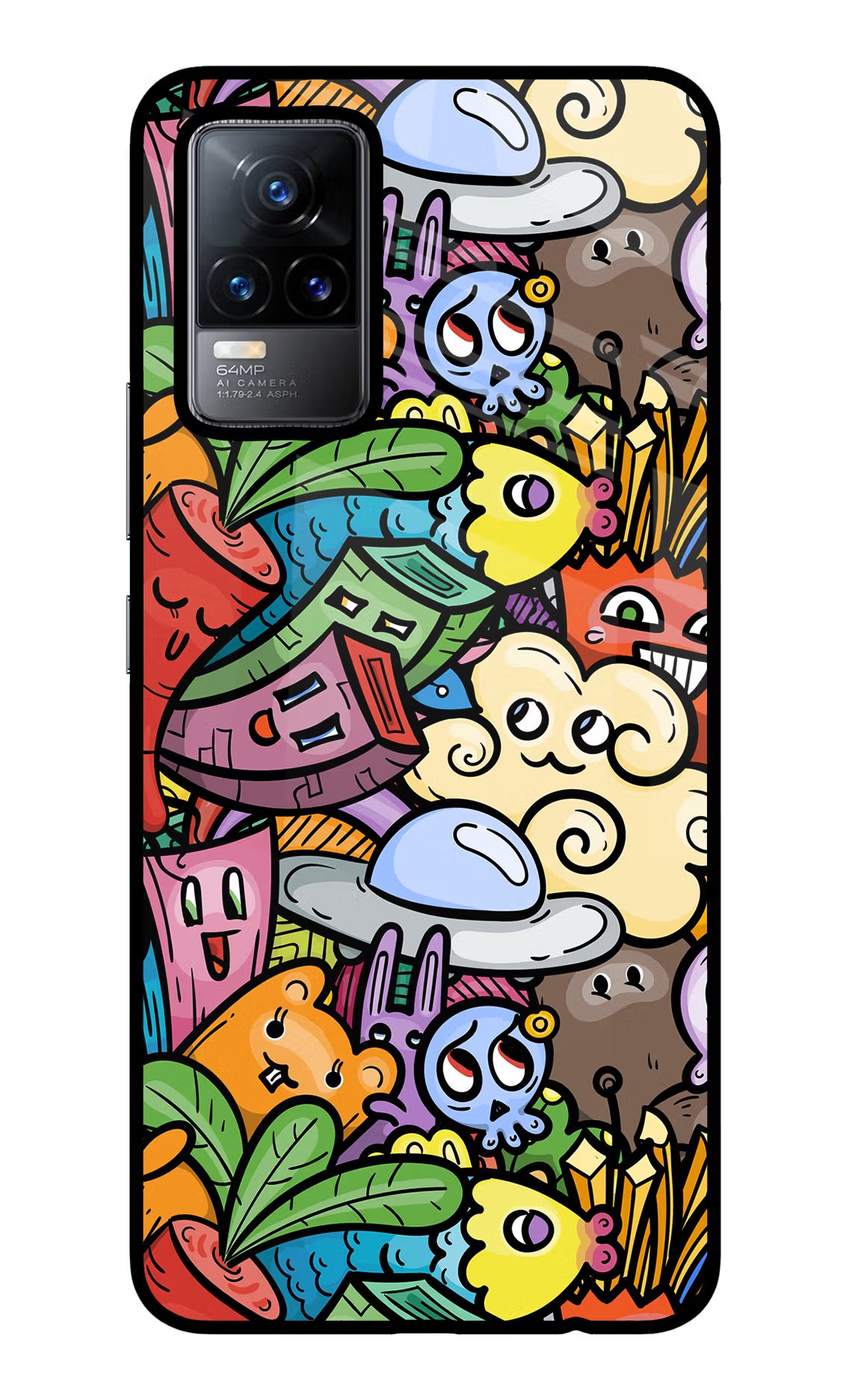 Veggie Doodle Vivo Y73/V21E 4G Glass Case Back Cover by Casekaro