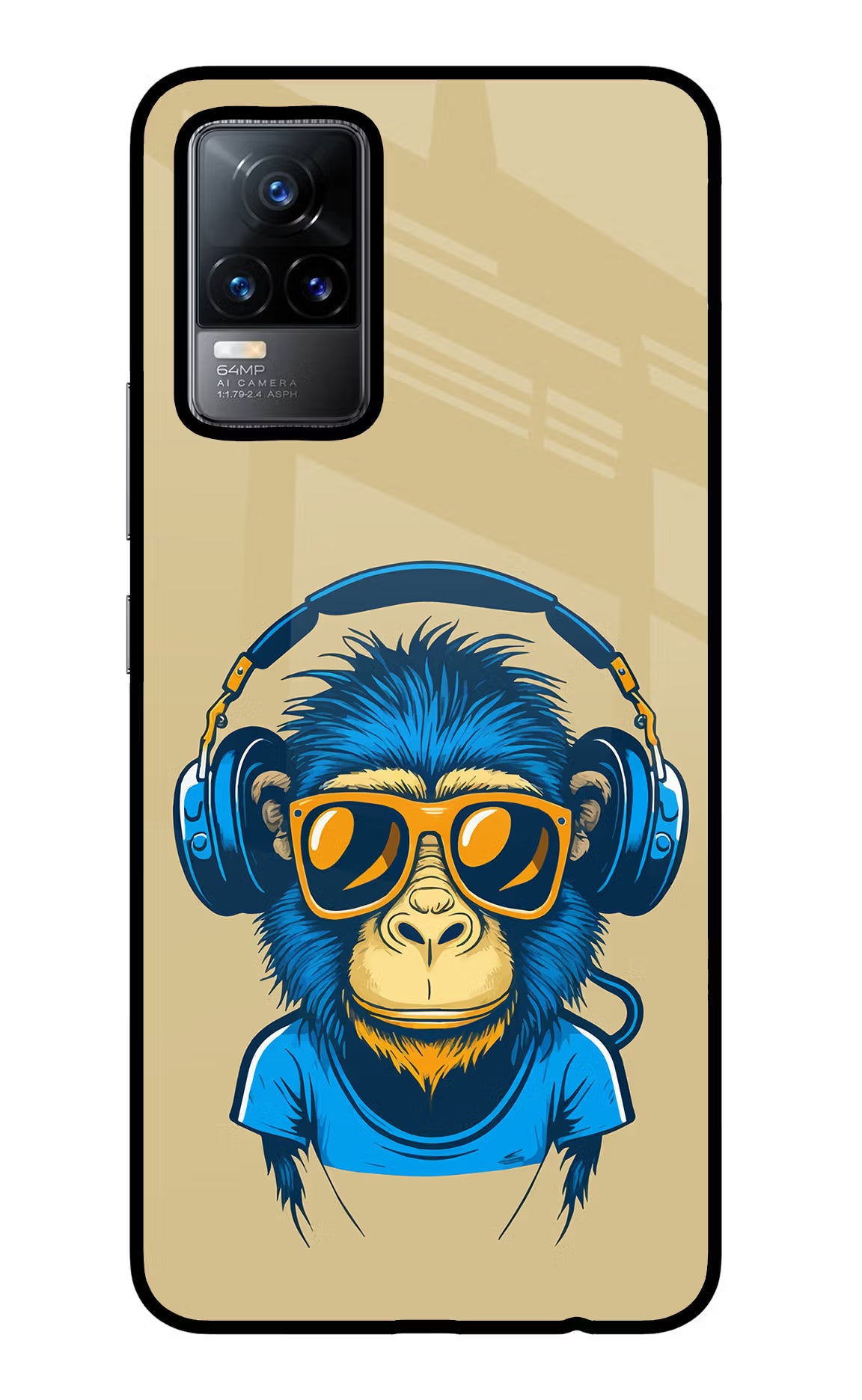 Monkey Headphone Vivo Y73/V21E 4G Glass Case Back Cover by Casekaro