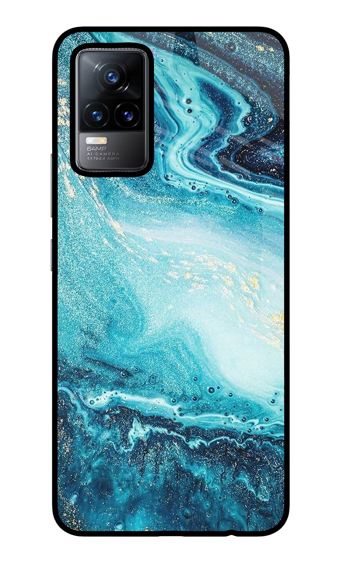 Blue Glitter Marble Vivo Y73/V21E 4G Glass Case Back Cover by Casekaro