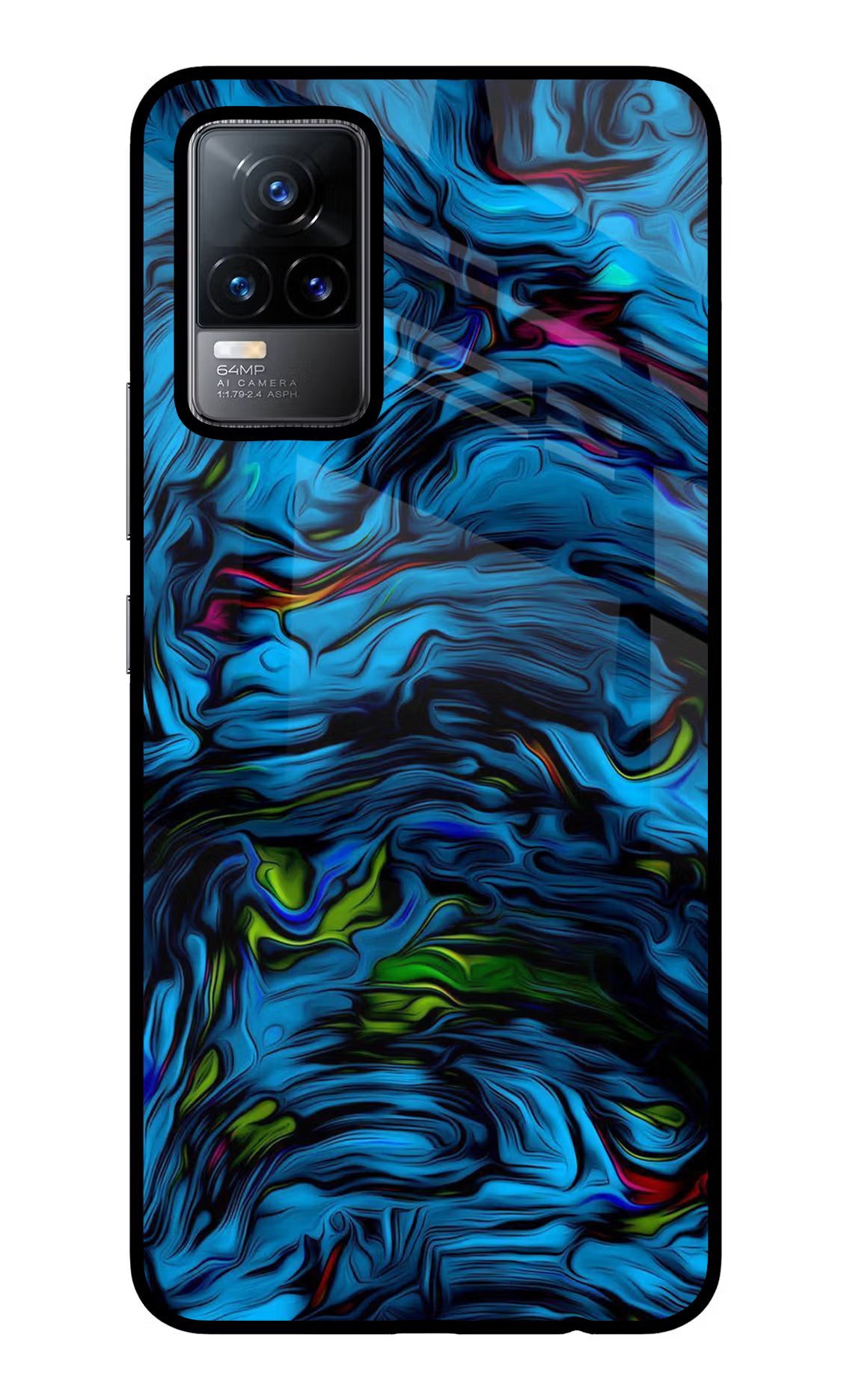 Dark Blue Abstract Vivo Y73/V21E 4G Glass Case Back Cover by Casekaro
