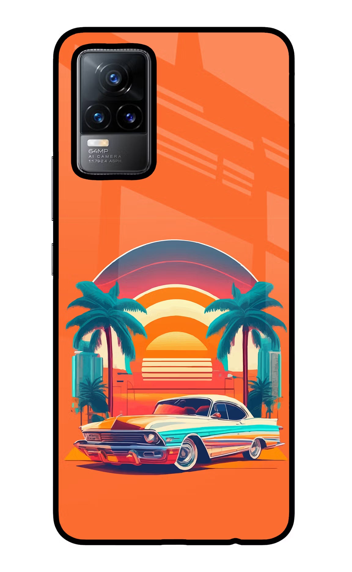 Palm Drive 80s Vivo Y73/V21E 4G Glass Case Back Cover by Casekaro