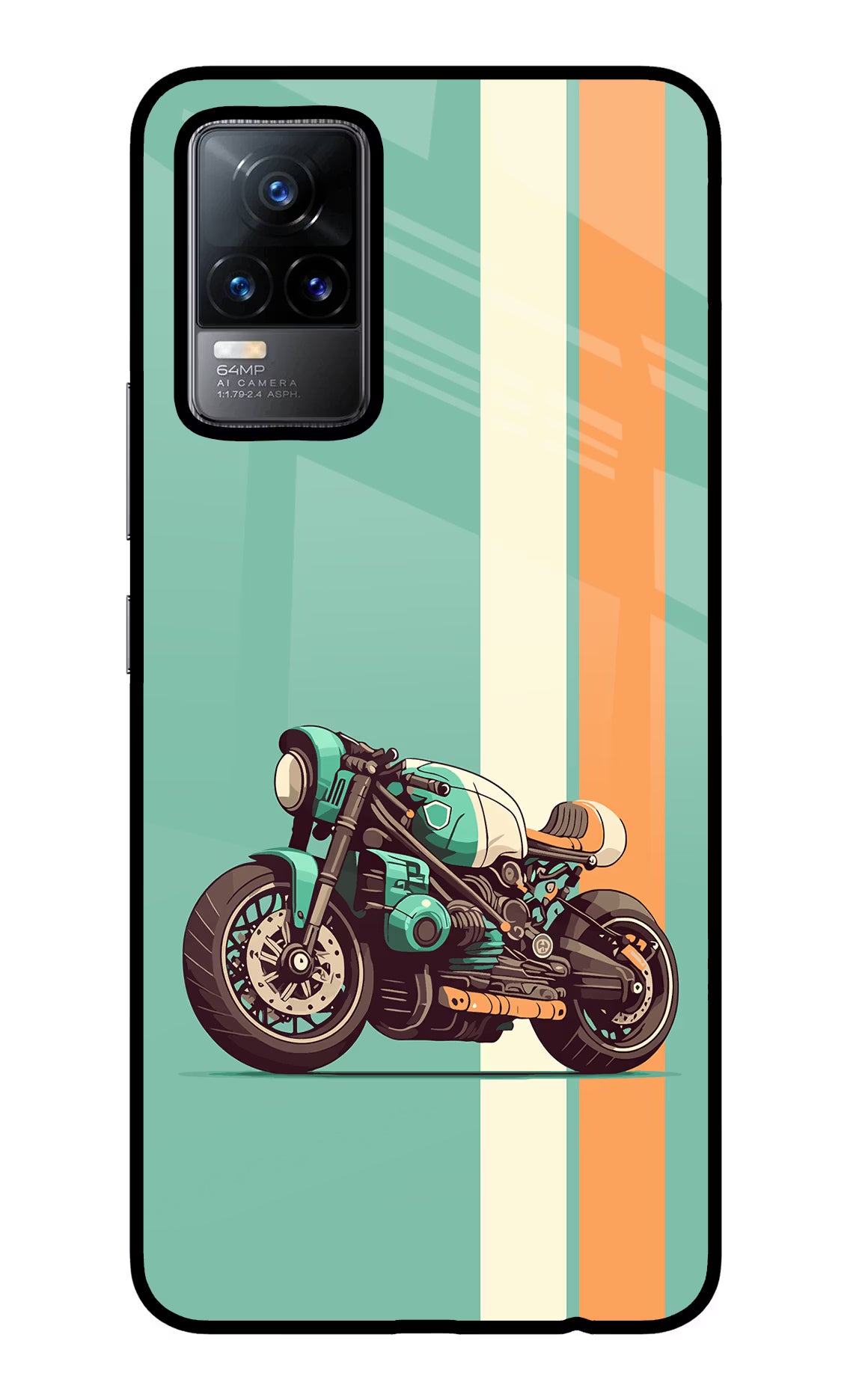 Striped Moto Drift Vivo Y73/V21E 4G Glass Case Back Cover by Casekaro