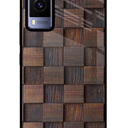 Wooden Cube Design Vivo V21E 5G Glass Case Back Cover by Casekaro