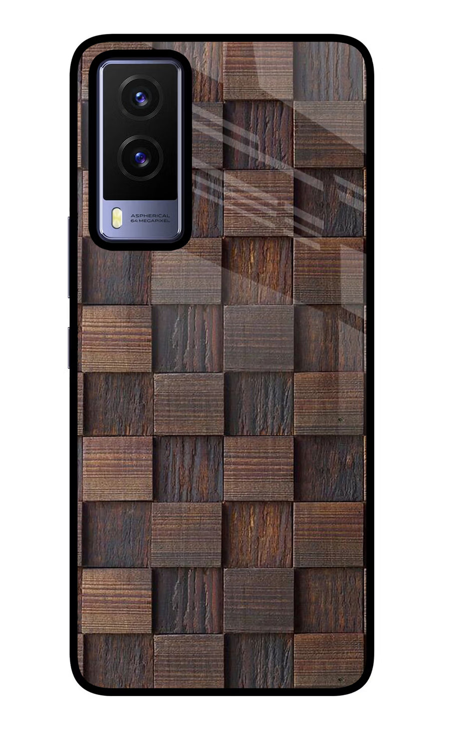 Wooden Cube Design Vivo V21E 5G Back Cover, Glass case