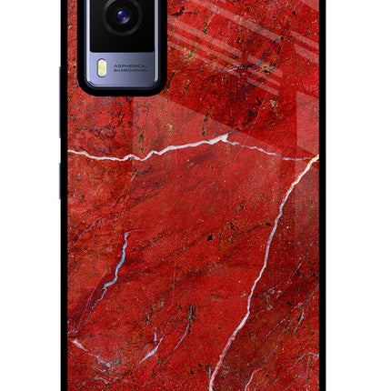 Red Marble Design Vivo V21E 5G Glass Case Back Cover by Casekaro
